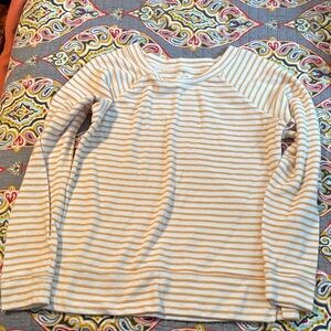 Maurices Women's Long Sleeve Striped Tee - Cream and Tan